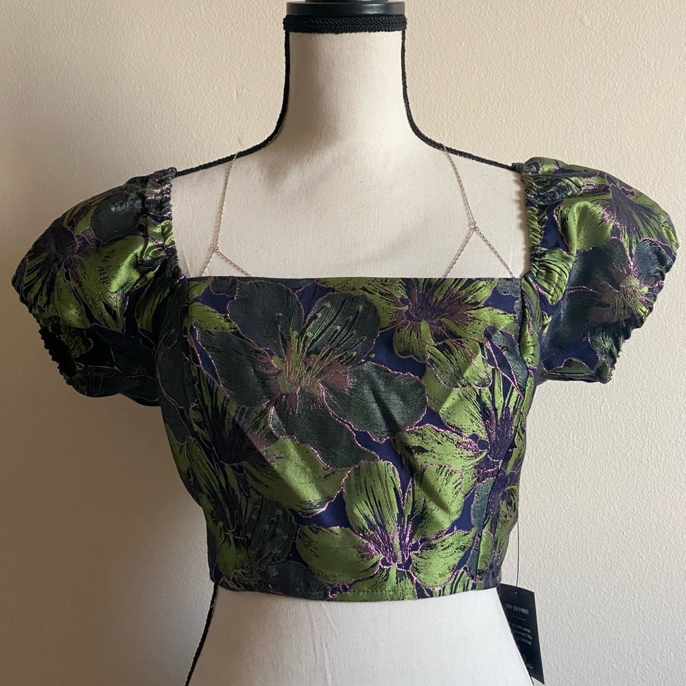Lulus Womens Tie Back Floral Shimmer Crop Top Size Medium